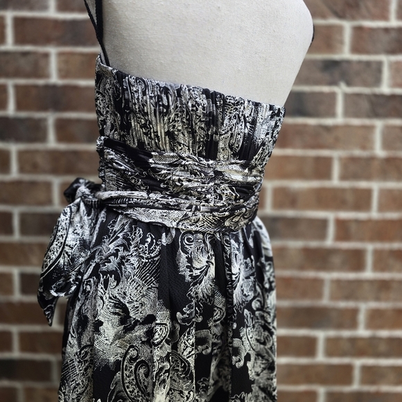 BCBGMaxAzria Strapless Black and Cream Paisley Dress 100% Silk - Picture 8 of 13